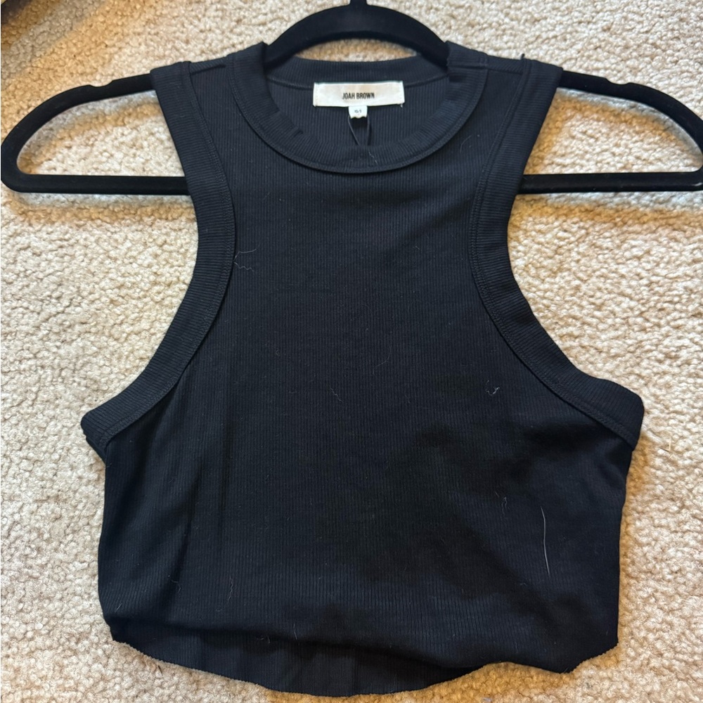 Joah Brown ribbed crop tank in “Onyx”